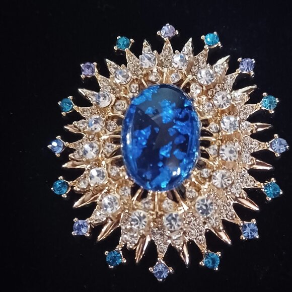 Blue & Gold Domed Brooch - Picture 1 of 4